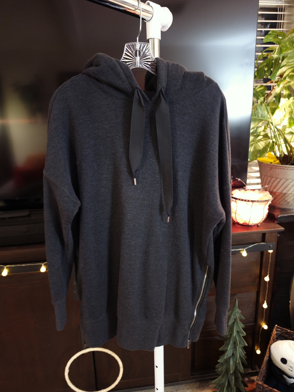 aerie Dark Charcoal Zip-Hem Hooded Sweatshirt